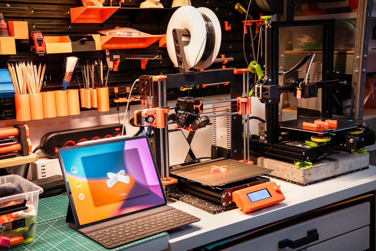 Crafting Captivating Headlines: Your awesome post title goes here A high-tech workshop featuring 3D printers and a tablet on a desk, showcasing modern innovation.